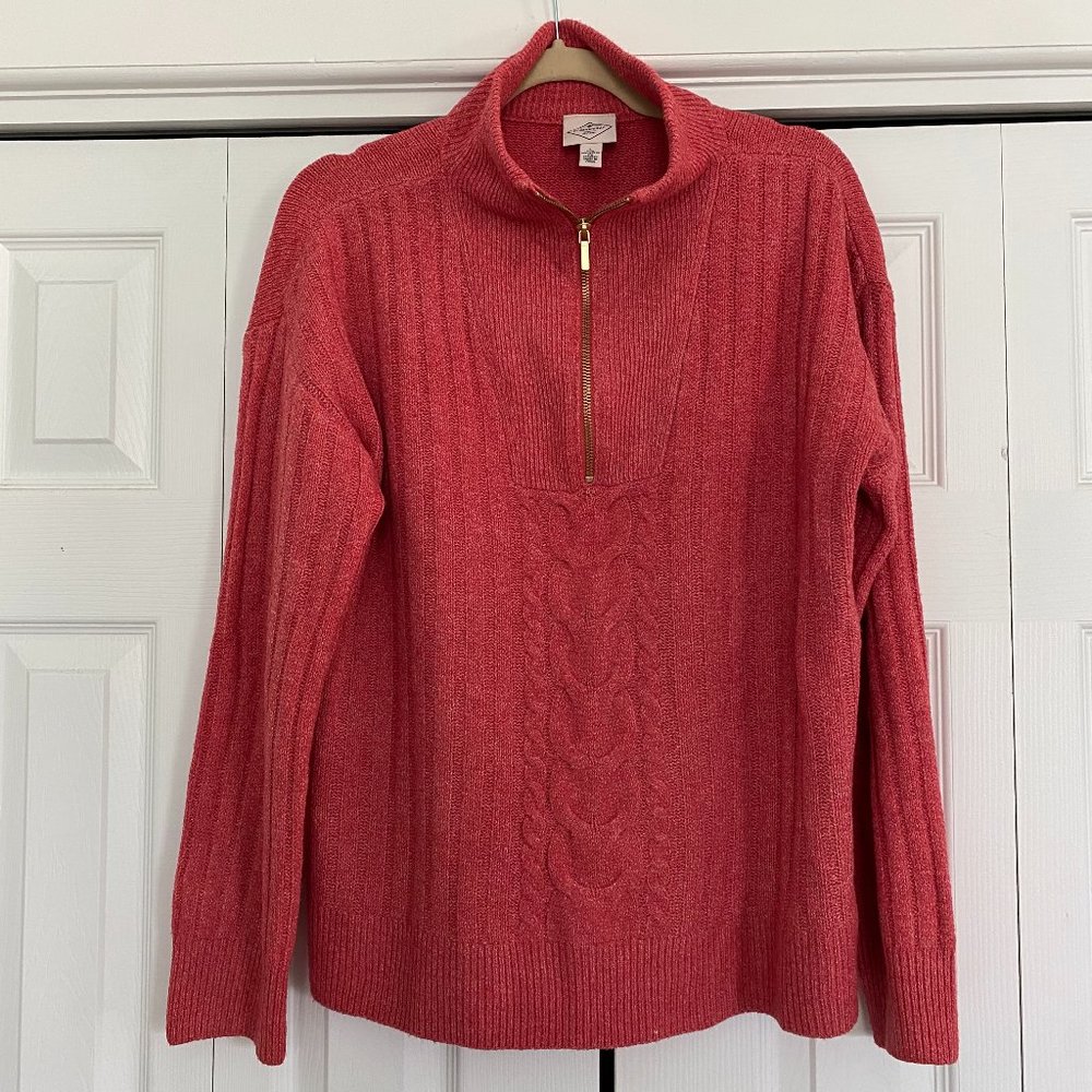 Cable knit zip neck sweater